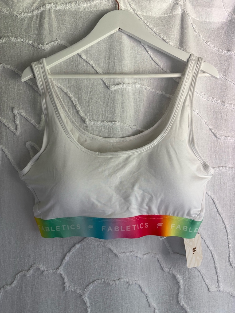 Fabletics 24/7 Pride Lounge Bra White Rainbow Band Size 1X NWT Wireless